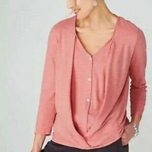 Pure Jill J. Jill Faux Wrap Blouse V-Neck Lightweight Pink Preppy Academia L